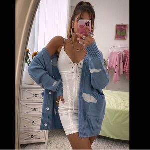 Cloud Drop Shoulder Blue Cardigan Casual Contrast Long Sleeve knit Small S 4 36